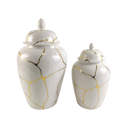 Gold & White Patterned Jar